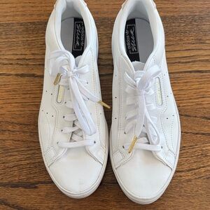 Adidas Women's White Sneakers with Gold Accents Size 7.5